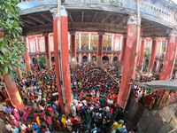 Hindu devotees participate in the 'Annakut' or 'Govardhan Puja' festival at the Madan Mohan temple in Kolkata, India, on November 2, 2024. G...