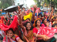 Indian devotees collect holy rice during the Annakut Utsav (Govardhan Puja) at Madan Mohon Mandir in Kolkata, India, on November 2, 2024. Pe...