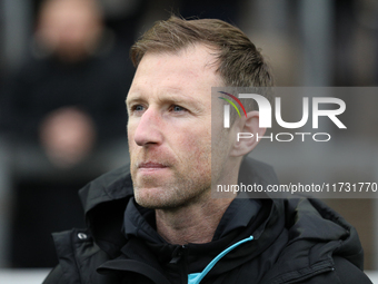 Carlisle United Manager Mike Williamson is present during the FA Cup First Round match between Carlisle United and Wigan Athletic at Brunton...