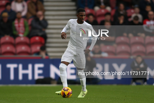 Isaiah Jones of Middlesbrough plays during the Sky Bet Championship match between Middlesbrough and Coventry City at the Riverside Stadium i...