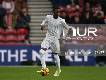 Isaiah Jones of Middlesbrough plays during the Sky Bet Championship match between Middlesbrough and Coventry City at the Riverside Stadium i...