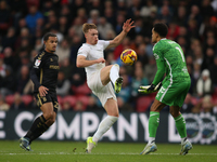 Tommy Conway of Middlesbrough attempts a shot against Coventry City goalkeeper Oliver Dovin during the Sky Bet Championship match between Mi...