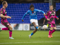 Tayo Adaramola #33 of Stockport County F.C. takes a shot at goal during the FA Cup First Round match between Stockport County and Forest Gre...