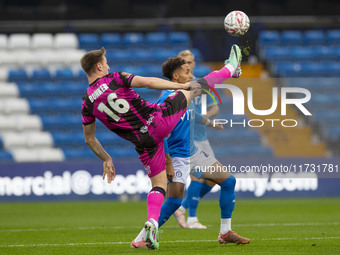 Harvey Bunker #16 of Forest Green Rovers F.C. controls the ball during the FA Cup First Round match between Stockport County and Forest Gree...