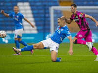 Sam Hughes #5 of Stockport County F.C. is in action during the FA Cup First Round match between Stockport County and Forest Green Rovers at...