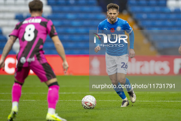 Oliver Norwood #26 of Stockport County F.C. is in action during the FA Cup First Round match between Stockport County and Forest Green Rover...