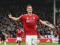 Chris Wood of Nottingham Forest celebrates after scoring a goal to make it 1-0 during the Premier League match between Nottingham Forest and...