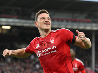 Chris Wood of Nottingham Forest celebrates after scoring a goal to make it 1-0 during the Premier League match between Nottingham Forest and...