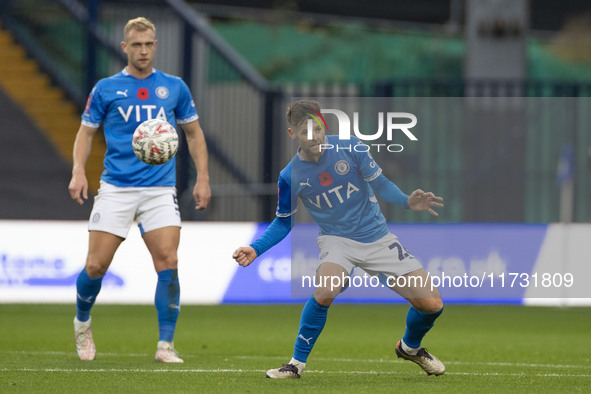 Oliver Norwood #26 of Stockport County F.C. is in action during the FA Cup First Round match between Stockport County and Forest Green Rover...