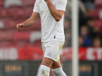 Hayden Hackney leaves the field following his red card during the Sky Bet Championship match between Middlesbrough and Coventry City at the...