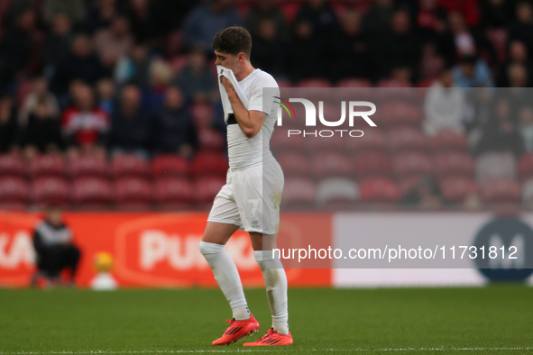 Hayden Hackney leaves the field following his red card during the Sky Bet Championship match between Middlesbrough and Coventry City at the...