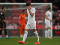 Hayden Hackney leaves the field following his red card during the Sky Bet Championship match between Middlesbrough and Coventry City at the...