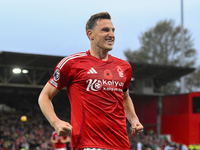 Chris Wood of Nottingham Forest celebrates after scoring a goal to make it 1-0 during the Premier League match between Nottingham Forest and...