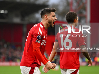 Alex Moreno of Nottingham Forest celebrates after Chris Wood of Nottingham Forest scores a goal during the Premier League match between Nott...