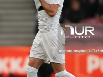 Hayden Hackney leaves the field following his red card during the Sky Bet Championship match between Middlesbrough and Coventry City at the...