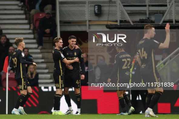 Bobby Thomas of Coventry City celebrates his goal during the Sky Bet Championship match between Middlesbrough and Coventry City at the River...