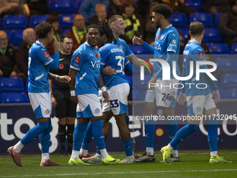 Fraser Horsfall #6 of Stockport County F.C. celebrates his goal during the FA Cup First Round match between Stockport County and Forest Gree...