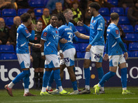 Fraser Horsfall #6 of Stockport County F.C. celebrates his goal during the FA Cup First Round match between Stockport County and Forest Gree...