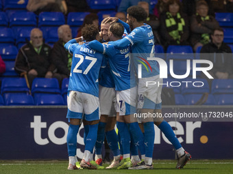 Fraser Horsfall #6 of Stockport County F.C. celebrates his goal during the FA Cup First Round match between Stockport County and Forest Gree...