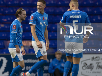 Fraser Horsfall #6 of Stockport County F.C. celebrates his goal during the FA Cup First Round match between Stockport County and Forest Gree...