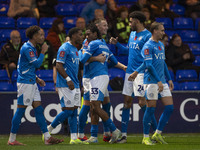 Fraser Horsfall #6 of Stockport County F.C. celebrates his goal during the FA Cup First Round match between Stockport County and Forest Gree...