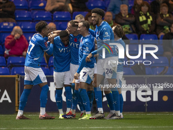 Fraser Horsfall #6 of Stockport County F.C. celebrates his goal during the FA Cup First Round match between Stockport County and Forest Gree...