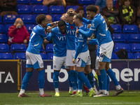 Fraser Horsfall #6 of Stockport County F.C. celebrates his goal during the FA Cup First Round match between Stockport County and Forest Gree...