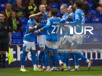 Fraser Horsfall #6 of Stockport County F.C. celebrates his goal during the FA Cup First Round match between Stockport County and Forest Gree...