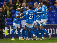 Fraser Horsfall #6 of Stockport County F.C. celebrates his goal during the FA Cup First Round match between Stockport County and Forest Gree...