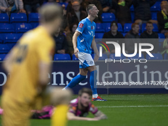 Fraser Horsfall #6 of Stockport County F.C. celebrates his goal during the FA Cup First Round match between Stockport County and Forest Gree...