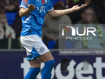 Fraser Horsfall #6 of Stockport County F.C. celebrates his goal during the FA Cup First Round match between Stockport County and Forest Gree...