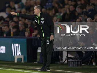 Forest Green manager Steve Cotterill gesticulates during the FA Cup First Round match between Stockport County and Forest Green Rovers at th...