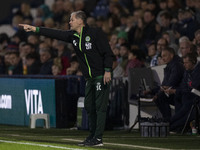 Forest Green manager Steve Cotterill gesticulates during the FA Cup First Round match between Stockport County and Forest Green Rovers at th...