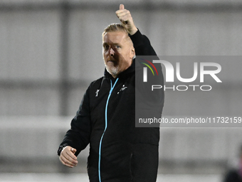 Manager Garry Monk, the manager of Cambridge United, gives a thumbs up to fans after the final whistle during the FA Cup First Round match b...