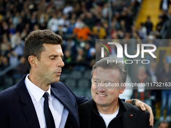 Juventus's head coach Thiago Motta and Udinese's head coach Kosta Runjaic are present during the Italian Serie A Enilive soccer championship...