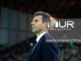 Juventus's head coach Thiago Motta is present during the Italian Serie A Enilive soccer championship football match between Udinese Calcio a...