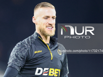 Daniel Bentley of Wolves warms up during the Premier League match between Wolverhampton Wanderers and Crystal Palace at Molineux in Wolverha...