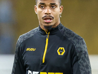 Mario Lemina of Wolves warms up during the Premier League match between Wolverhampton Wanderers and Crystal Palace at Molineux in Wolverhamp...