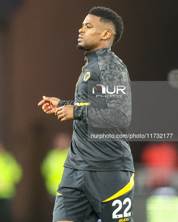 Nelson Semedo of Wolves warms up during the Premier League match between Wolverhampton Wanderers and Crystal Palace at Molineux in Wolverham...