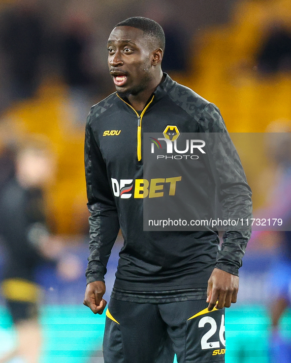 Carlos Forbs of Wolves warms up during the Premier League match between Wolverhampton Wanderers and Crystal Palace at Molineux in Wolverhamp...