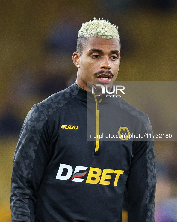 Mario Lemina of Wolves warms up during the Premier League match between Wolverhampton Wanderers and Crystal Palace at Molineux in Wolverhamp...