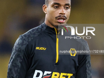 Mario Lemina of Wolves warms up during the Premier League match between Wolverhampton Wanderers and Crystal Palace at Molineux in Wolverhamp...