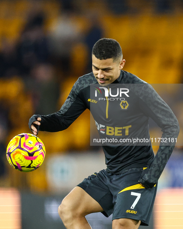 Andre of Wolves warms up during the Premier League match between Wolverhampton Wanderers and Crystal Palace at Molineux in Wolverhampton, En...