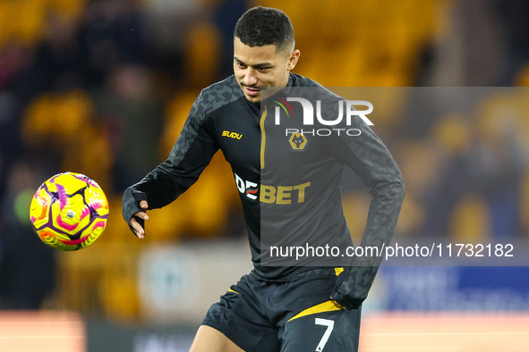 Andre of Wolves warms up during the Premier League match between Wolverhampton Wanderers and Crystal Palace at Molineux in Wolverhampton, En...