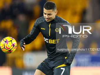 Andre of Wolves warms up during the Premier League match between Wolverhampton Wanderers and Crystal Palace at Molineux in Wolverhampton, En...