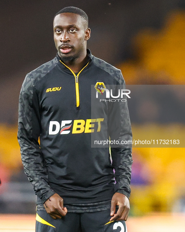 Carlos Forbs of Wolves warms up during the Premier League match between Wolverhampton Wanderers and Crystal Palace at Molineux in Wolverhamp...