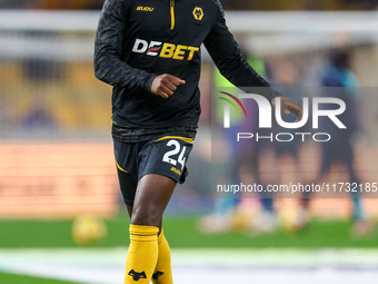 #24, Toti Gomes of Wolves warms up during the Premier League match between Wolverhampton Wanderers and Crystal Palace at Molineux in Wolverh...