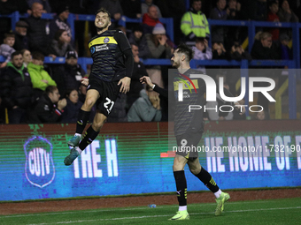 Scott Smith of Wigan Athletic celebrates making it 1-0 during extra time in the FA Cup First Round match between Carlisle United and Wigan A...