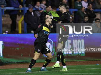 Scott Smith of Wigan Athletic celebrates making it 1-0 during extra time in the FA Cup First Round match between Carlisle United and Wigan A...