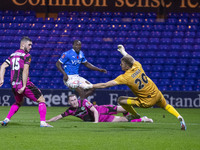 Jamie Searle #20 (GK) of Forest Green Rovers F.C. makes a save during the FA Cup First Round match between Stockport County and Forest Green...